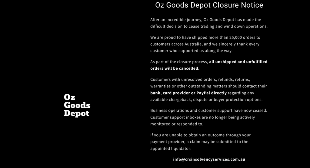 No orders, no refunds: Discount retailer Oz Goods Depot falls into liquidation owing millions