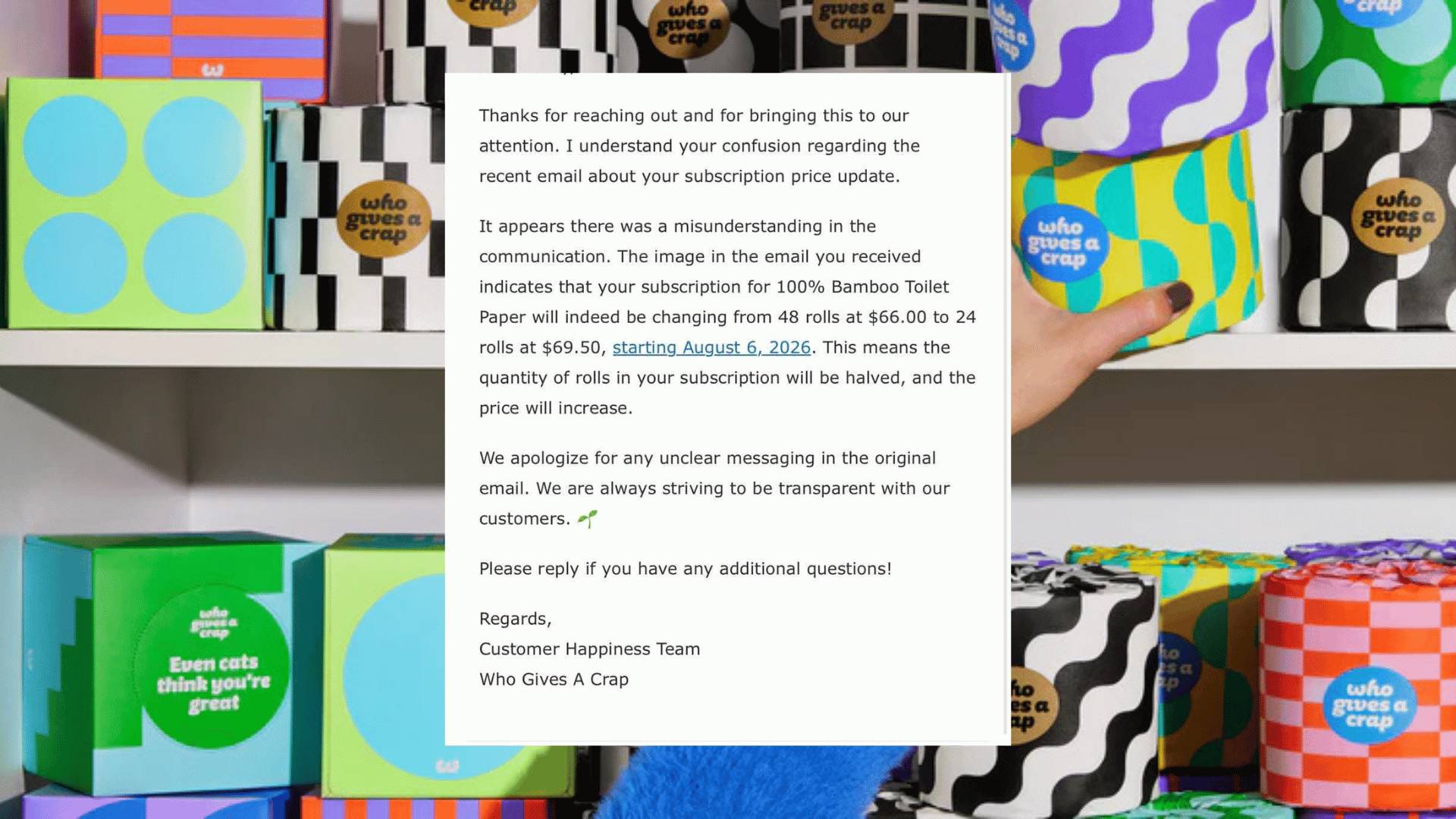 Who Gives A Crap suspends AI agent after email error said prices would double
